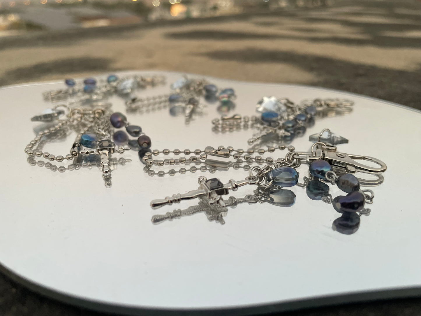 Silver Heart + Cross Bag Charm