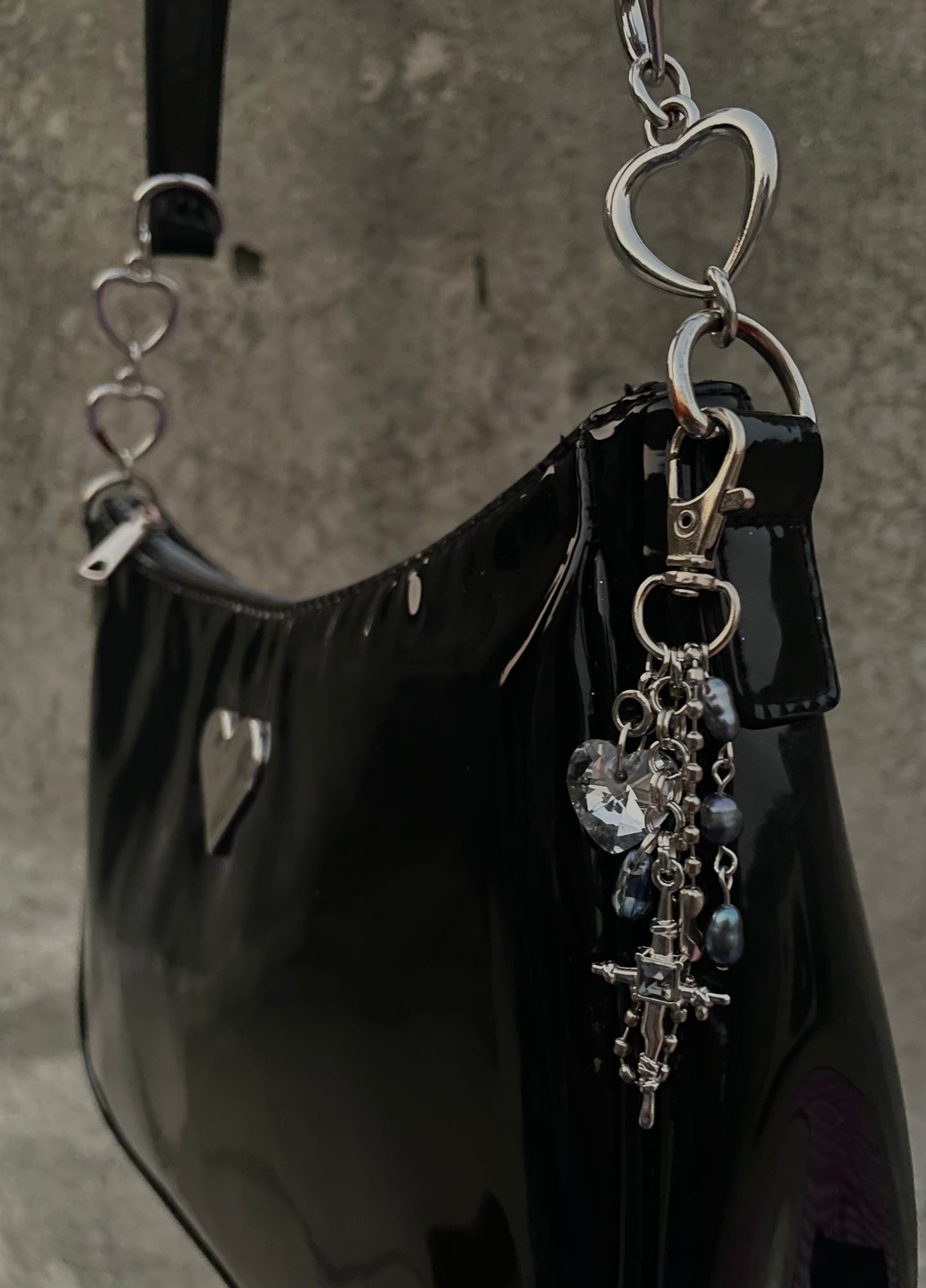 Silver Heart + Cross Bag Charm