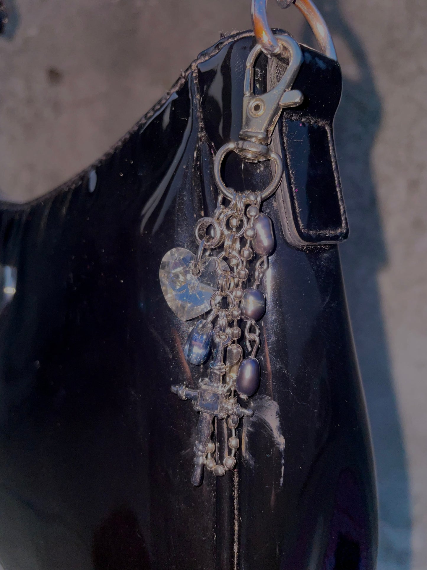 Silver Heart + Cross Bag Charm
