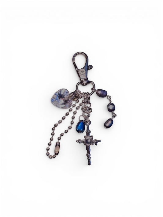 Silver Heart + Cross Bag Charm